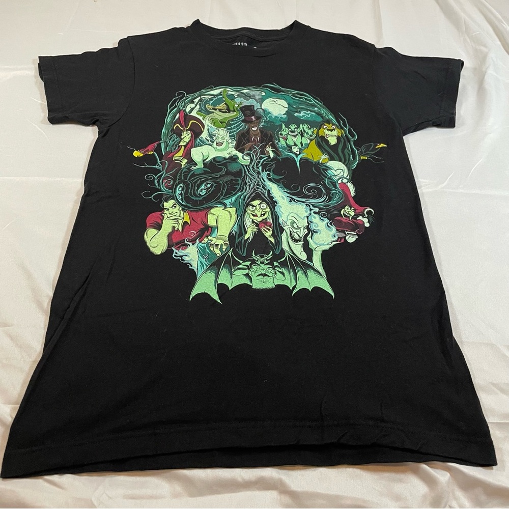 Disney Villains Skull Graphic T-Shirt Black Cotton Ursula Maleficent Small